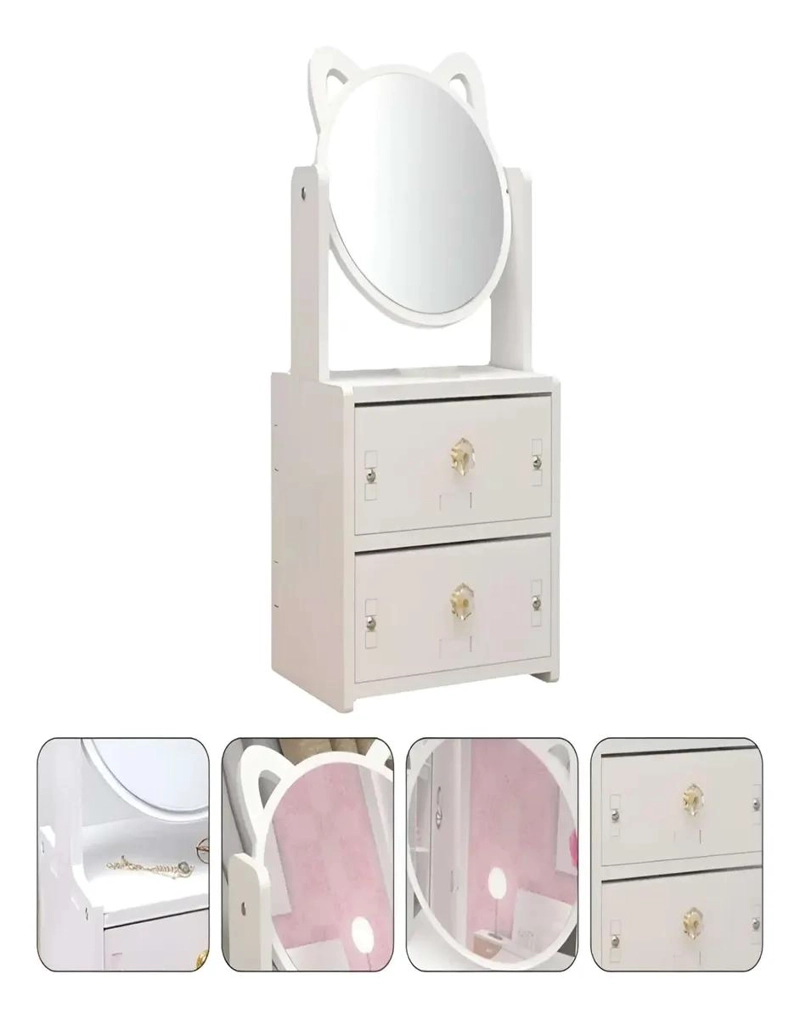 ORGANIZADOR DE MAQUILLAJE CON DISEÑO DE GATO Y ESPEJO - 2