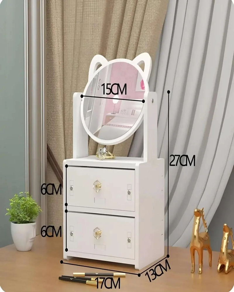 ORGANIZADOR DE MAQUILLAJE CON DISEÑO DE GATO Y ESPEJO - 4
