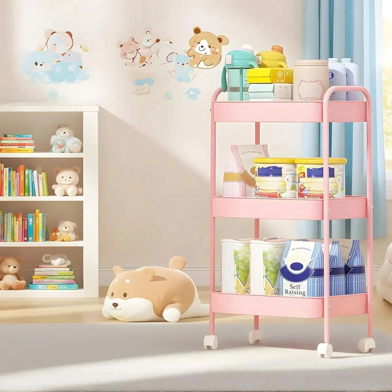 CARRITO ORGANIZADOR ROSA DE 3 NIVELES CON RUEDAS BLOQUEABLES - 6