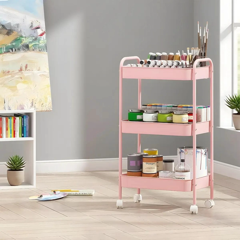 CARRITO ORGANIZADOR ROSA DE 3 NIVELES CON RUEDAS BLOQUEABLES - 8