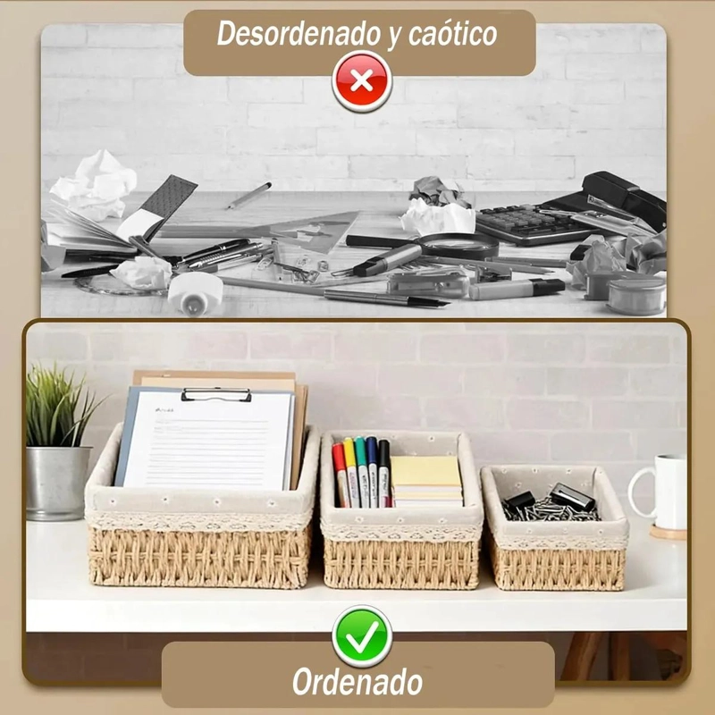 JUEGO DE 3 CANASTAS DE ALMACENAMIENTO DECORATIVAS DE MIMBRE - 8