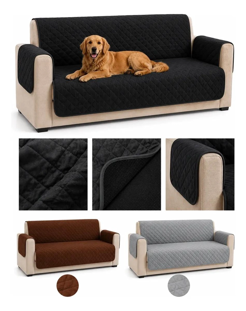 FUNDA PROTECTORA PARA SILLON DE 3 CUERPOS LAVABLE Y ACOLCHADA - 1
