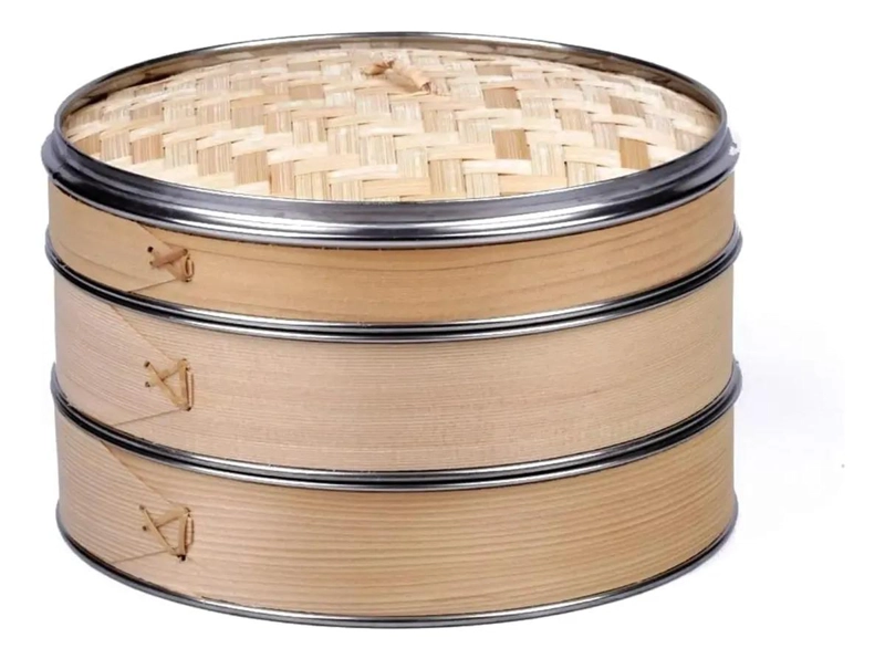 OLLA VAPORERA DE BAMBU CON CESTA DE 2 NIVELES PARA COCINAR AL VAPOR - 1