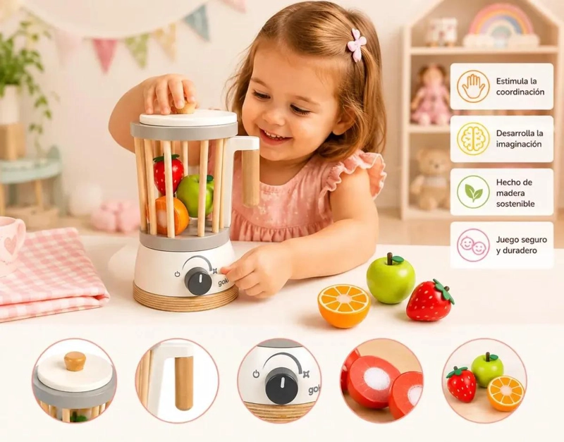LICUADORA DE MADERA INFANTIL CON FRUTAS DE VELCRO - 3
