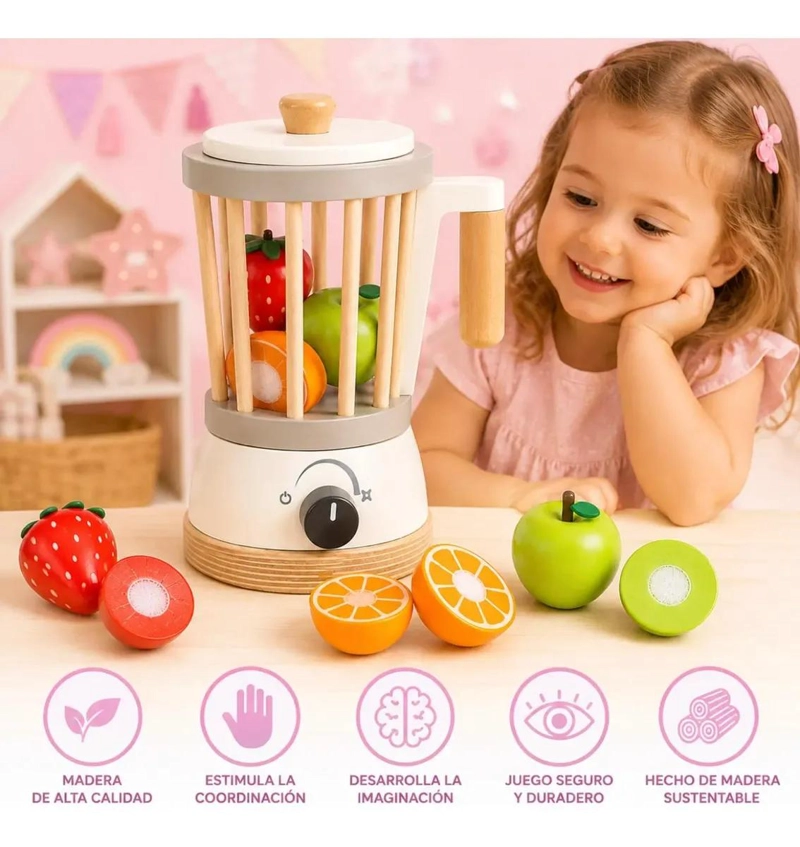 LICUADORA DE MADERA INFANTIL CON FRUTAS DE VELCRO - 5