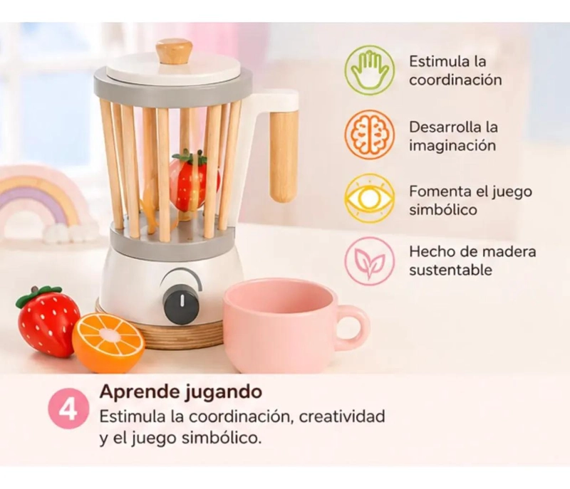 LICUADORA DE MADERA INFANTIL CON FRUTAS DE VELCRO - 7