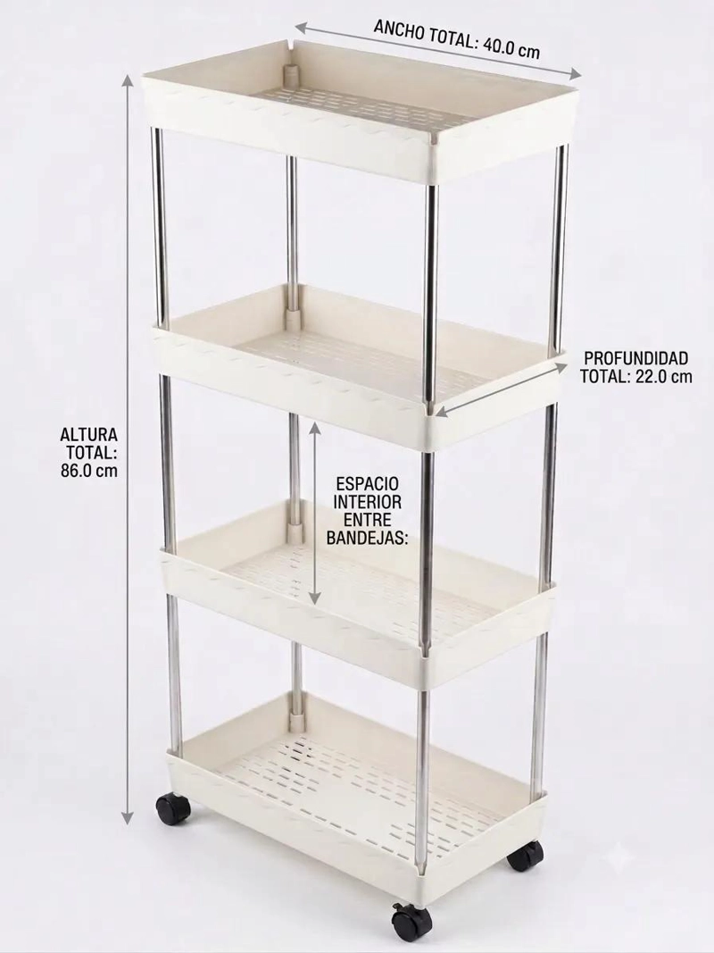 CARRITO ORGANIZADOR MULTIUSO BLANCO DE 4 NIVELES CON RUEDAS - 3