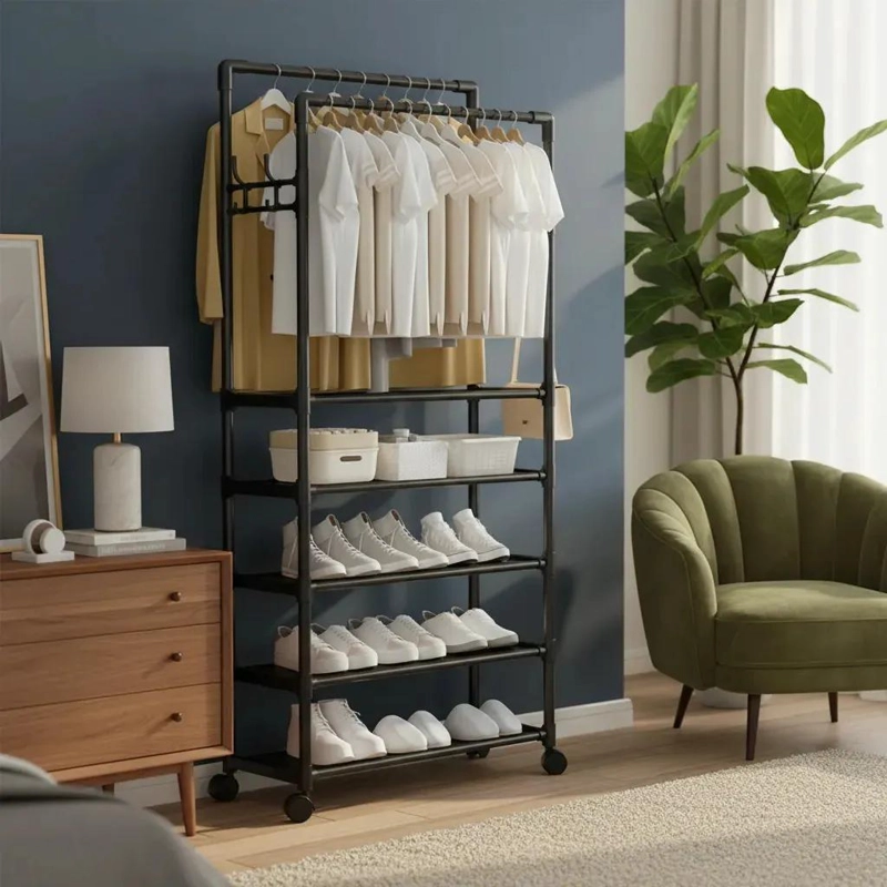 PERCHERO MULTIFUNCIONAL CON ZAPATERA Y ORGANIZADOR DE ROPA - 1