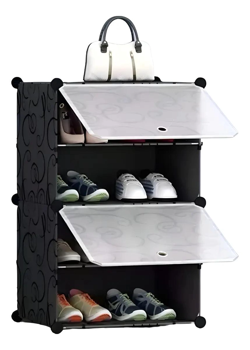 ZAPATERO COMPACTO DE ACERO NEGRO CON 4 ESTANTES PARA 8 PARES - 1