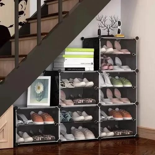 ZAPATERO COMPACTO DE ACERO NEGRO CON 4 ESTANTES PARA 8 PARES - 3