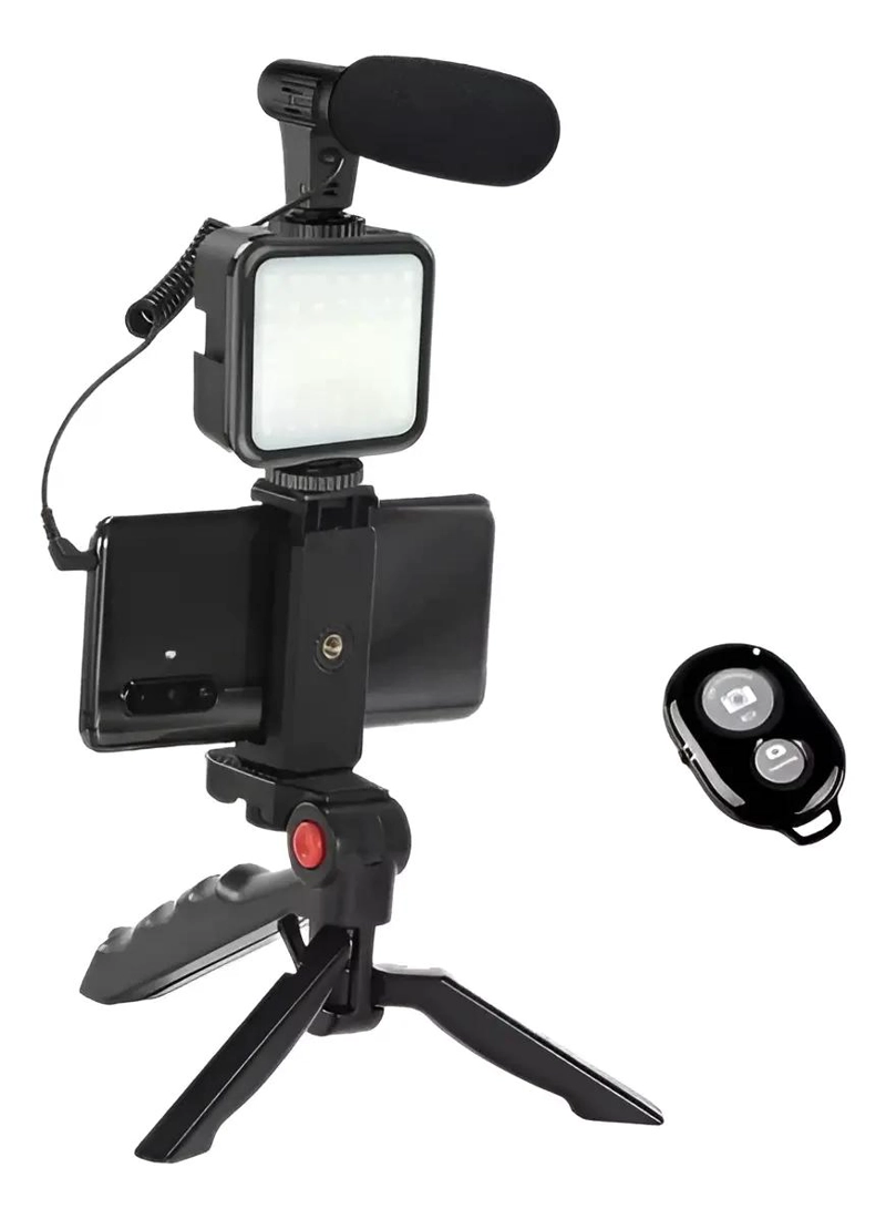 KIT DE VLOGGING MOVIL CON LUZ LED Y MICROFONO UNIDIRECCIONAL - 1