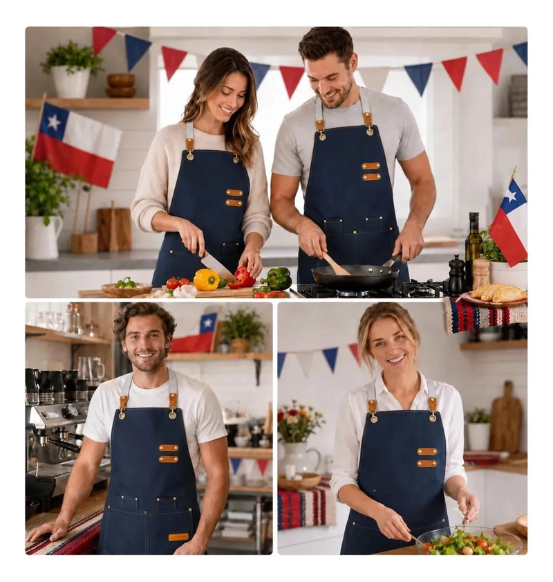 DELANTAL AJUSTABLE UNISEX CON BOLSILLOS PARA COCINA Y TALLER - 3