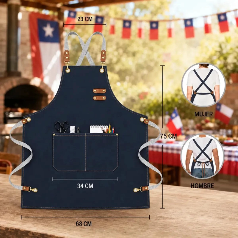 DELANTAL AJUSTABLE UNISEX CON BOLSILLOS PARA COCINA Y TALLER - 5