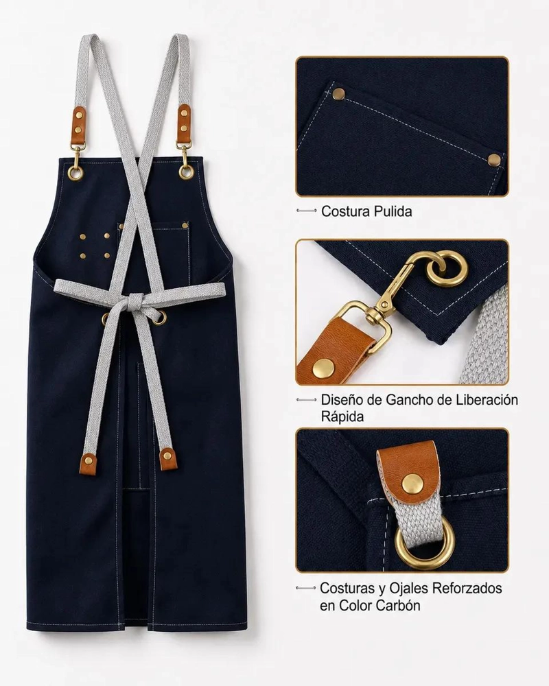 DELANTAL AJUSTABLE UNISEX CON BOLSILLOS PARA COCINA Y TALLER - 6