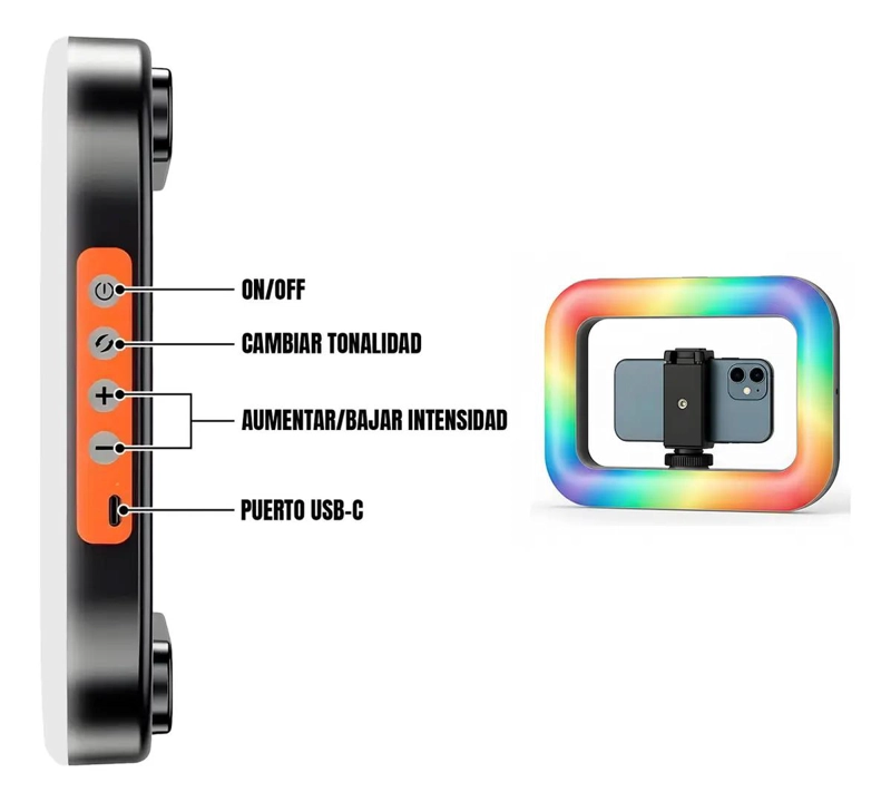 FOCO DE LUZ LED RGB AJUSTABLE PARA FOTOGRAFIA Y VIDEO - 7