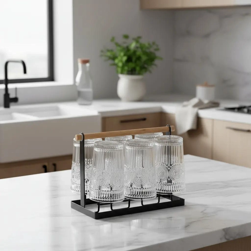 ESCURRIDOR DE VASOS METALICO NEGRO PARA COCINA Y OFICINA - 3