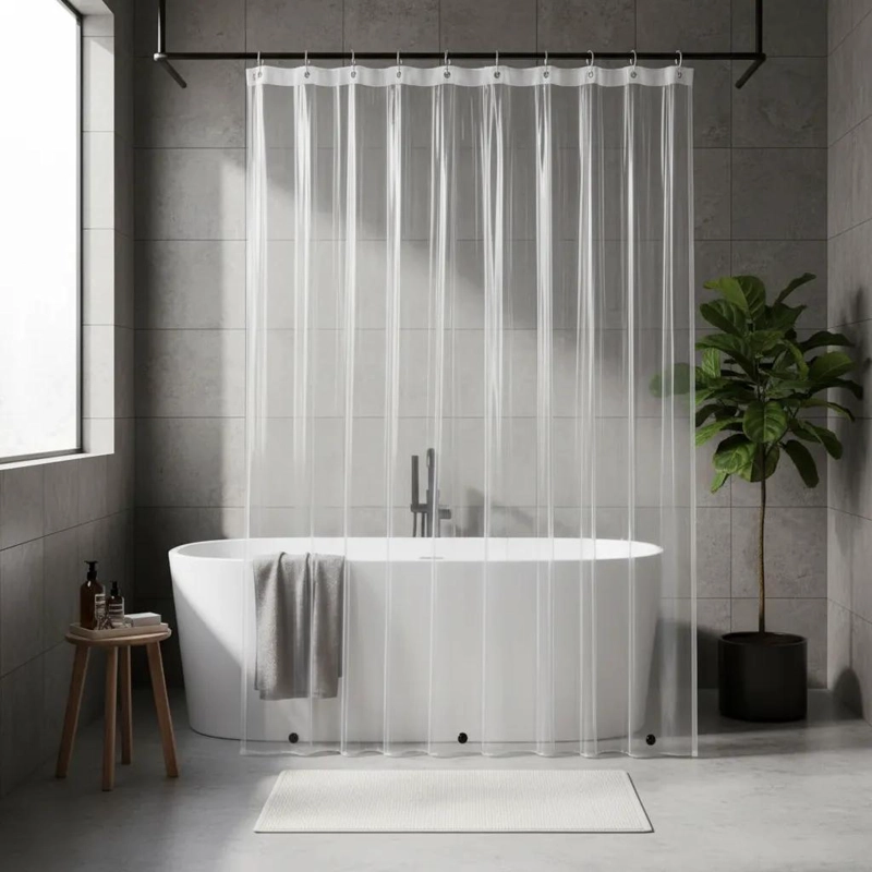 CORTINA DE DUCHA TRANSPARENTE IMPERMEABLE 180X180CM CON GANCHOS - 1