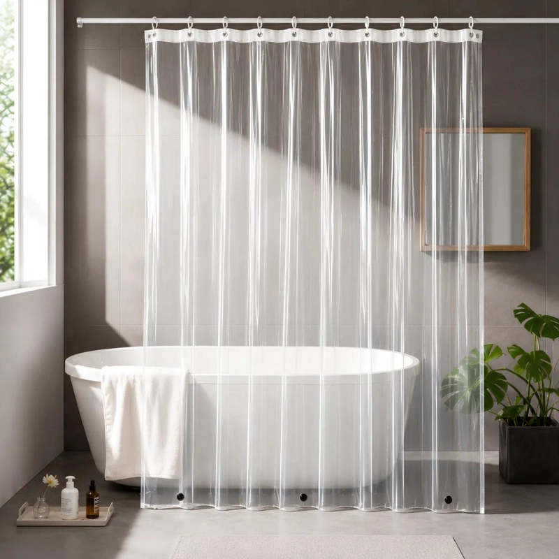 CORTINA DE DUCHA TRANSPARENTE IMPERMEABLE 180X180CM CON GANCHOS - 2