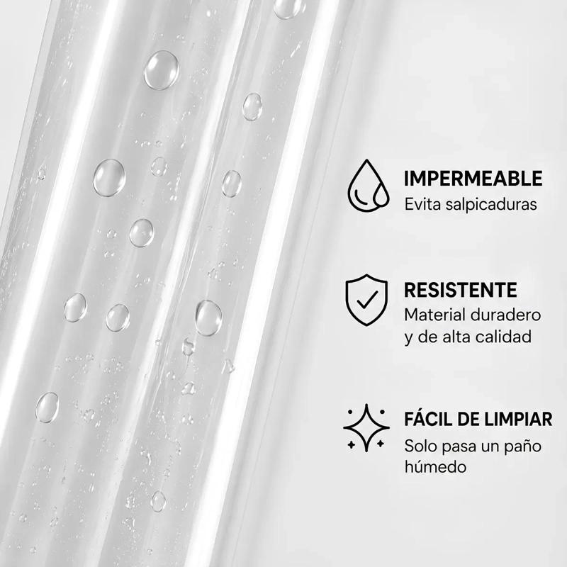 CORTINA DE DUCHA TRANSPARENTE IMPERMEABLE 180X180CM CON GANCHOS - 4