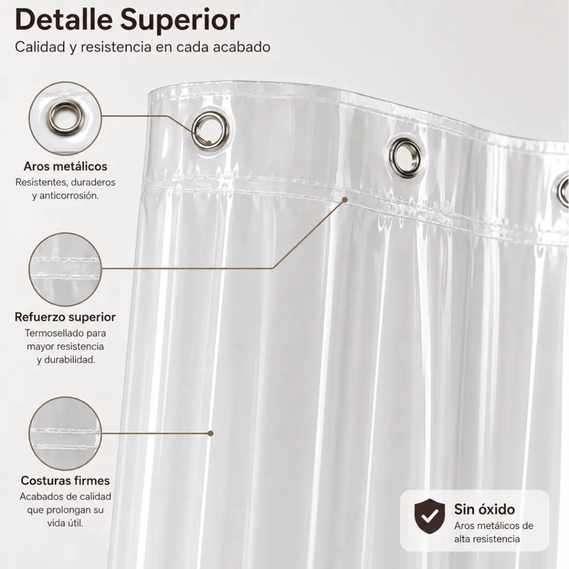 CORTINA DE DUCHA TRANSPARENTE IMPERMEABLE 180X180CM CON GANCHOS - 5