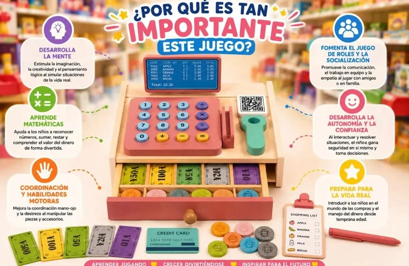 CAJA REGISTRADORA DE MADERA 27 PIEZAS PARA JUEGO INFANTIL - 2