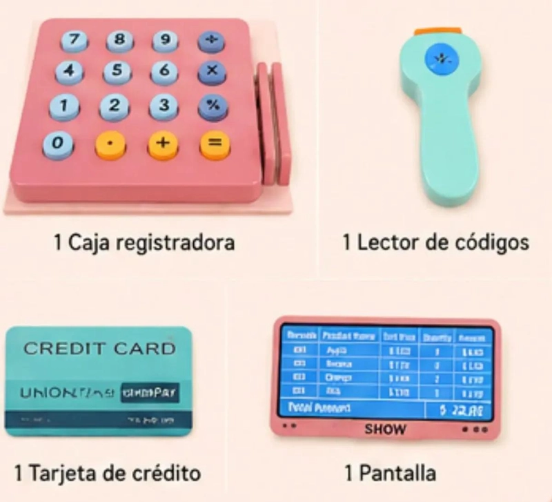CAJA REGISTRADORA DE MADERA 27 PIEZAS PARA JUEGO INFANTIL - 5