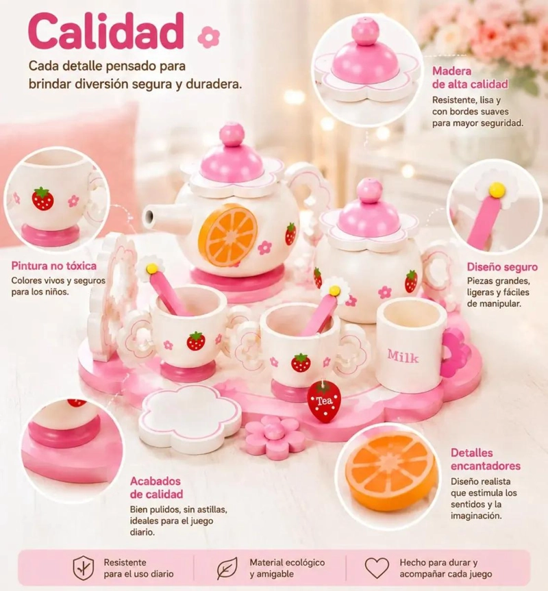 SET DE TE  INFANTIL DE MADERA 14 PIEZAS PARA JUEGO DE ROLES - 3