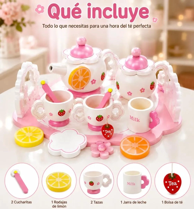 SET DE TE  INFANTIL DE MADERA 14 PIEZAS PARA JUEGO DE ROLES - 4