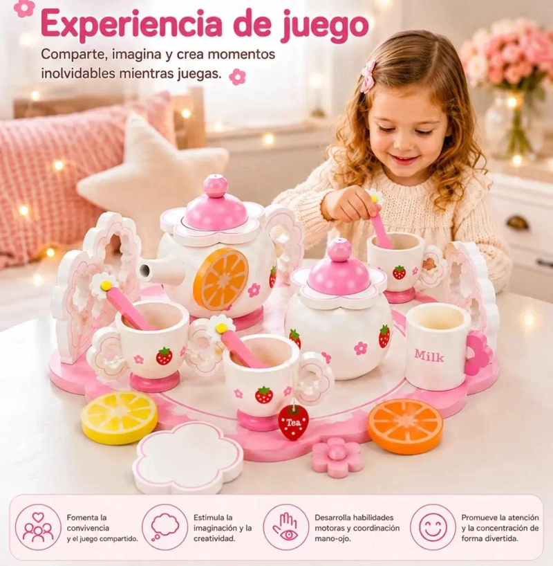 SET DE TE  INFANTIL DE MADERA 14 PIEZAS PARA JUEGO DE ROLES - 5