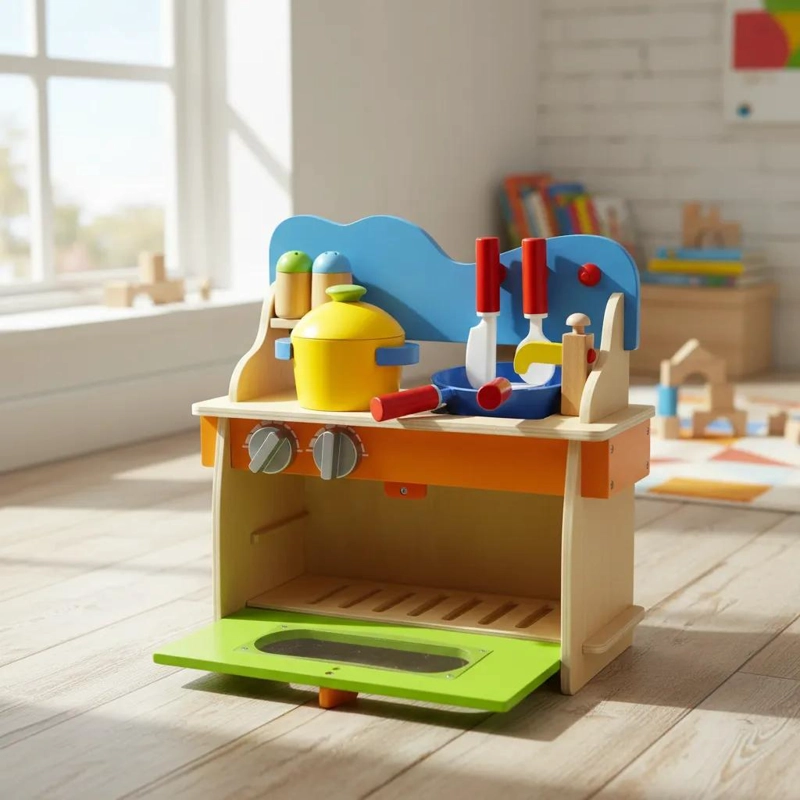 JUEGO DIDACTICO DE COCINA CON UTENSILIOS DE MADERA PARA NIÑOS - 4