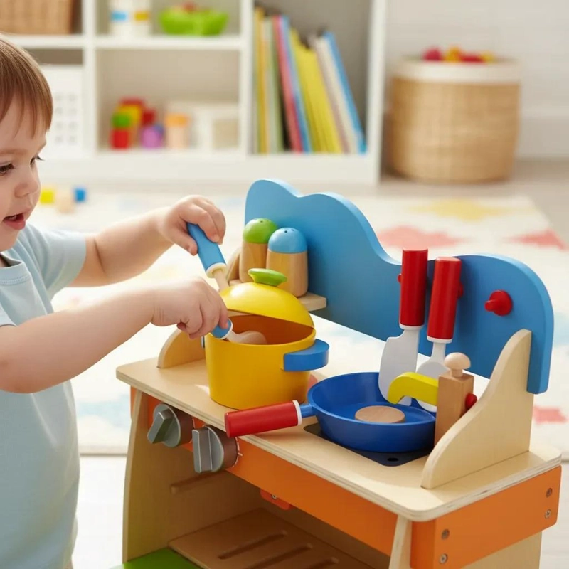JUEGO DIDACTICO DE COCINA CON UTENSILIOS DE MADERA PARA NIÑOS - 5