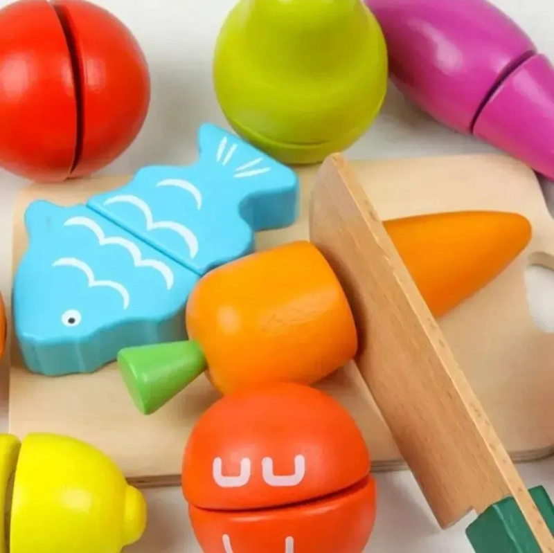 BALDE DE MADERA PARA CORTAR FRUTAS Y VERDURAS CON VELCRO - 2