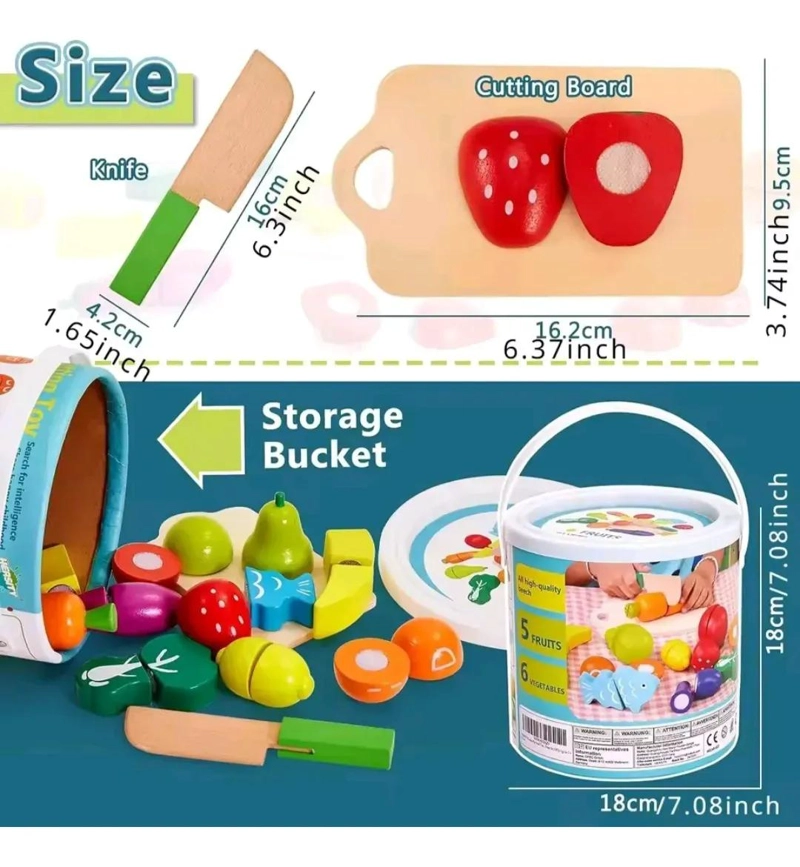 BALDE DE MADERA PARA CORTAR FRUTAS Y VERDURAS CON VELCRO - 4