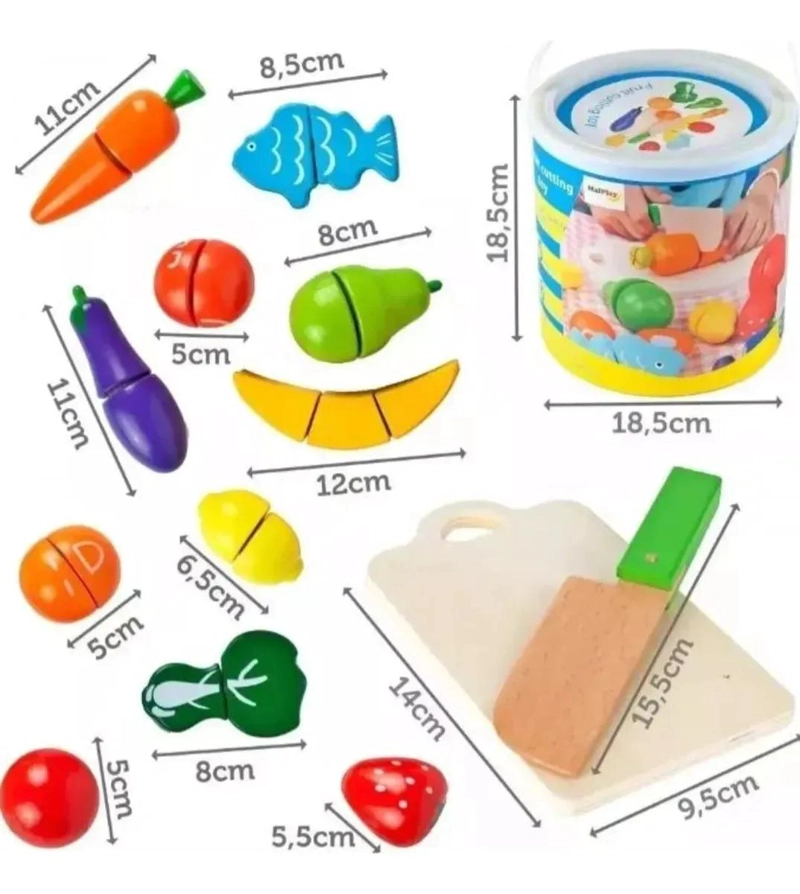 BALDE DE MADERA PARA CORTAR FRUTAS Y VERDURAS CON VELCRO - 6