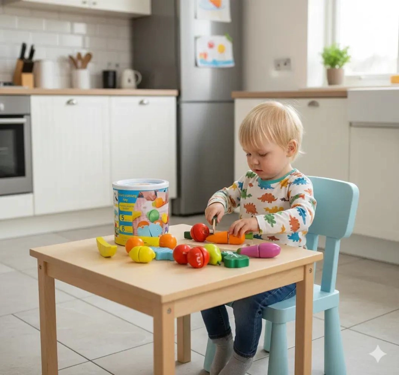 BALDE DE MADERA PARA CORTAR FRUTAS Y VERDURAS CON VELCRO - 7