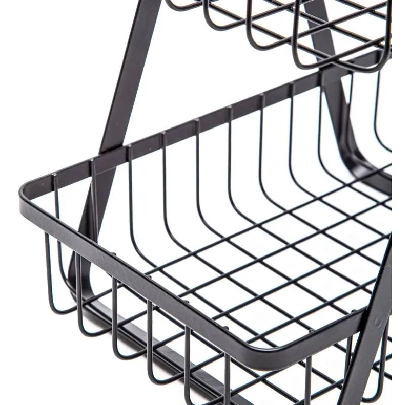 CANASTO DOBLE ORGANIZADOR DE FRUTAS Y VERDURAS EN METAL NEGRO - 2