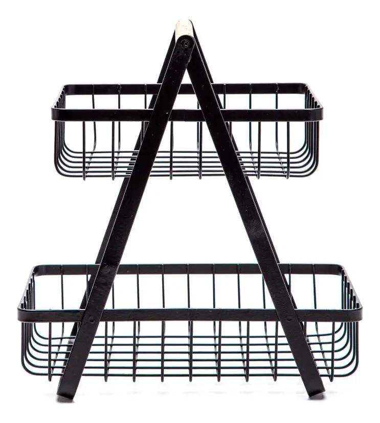 CANASTO DOBLE ORGANIZADOR DE FRUTAS Y VERDURAS EN METAL NEGRO - 3