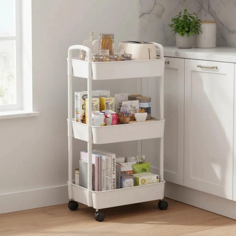 CARRITO ORGANIZADOR DE PLASTICO CON RUEDAS Y 3 NIVELES - 5
