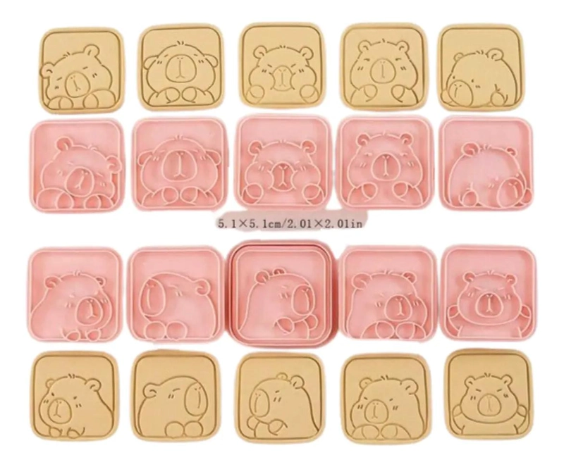 SET DE 10 CORTADORES PARA GALLETAS CON DISEÑOS DE CAPIBARAS EN RELIEVE - 2