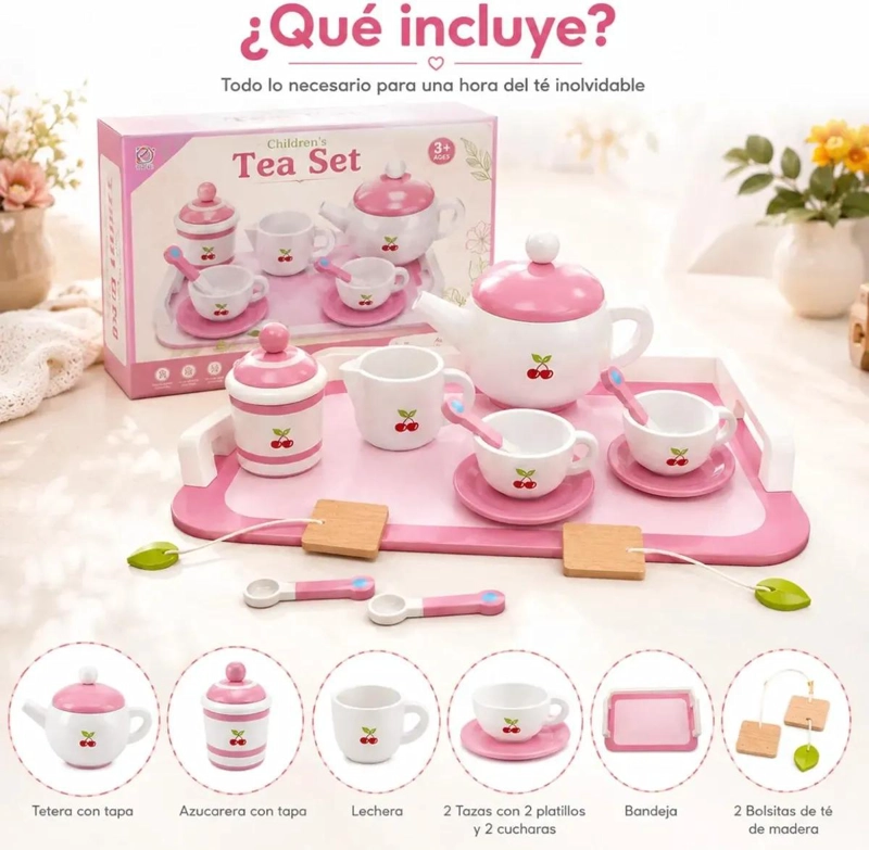 JUEGO DE TE  INFANTIL DE MADERA CON 11 PIEZAS - 4