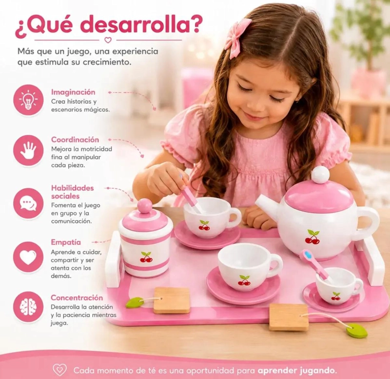 JUEGO DE TE  INFANTIL DE MADERA CON 11 PIEZAS - 7