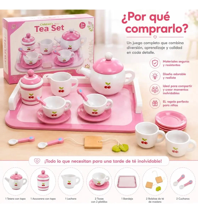 JUEGO DE TE  INFANTIL DE MADERA CON 11 PIEZAS - 8