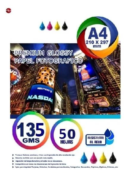 PAPEL FOTOGRAFICO ADHESIVO GLOSSY A4 135G 50 HOJAS RESISTENTE - 1