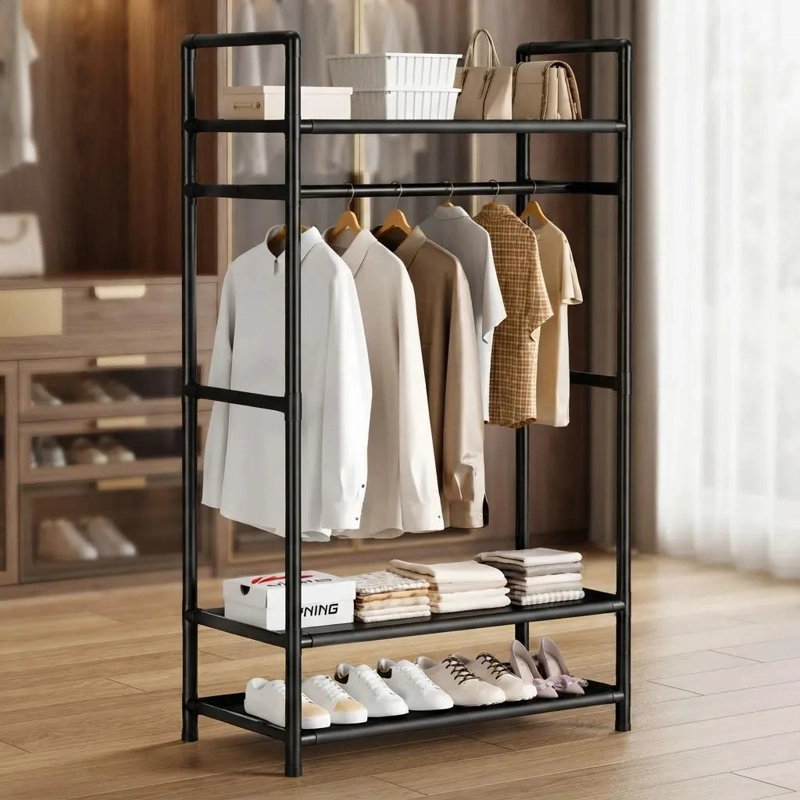 PERCHERO ORGANIZADOR DE ROPA CON ESTANTES Y BARRA - 3