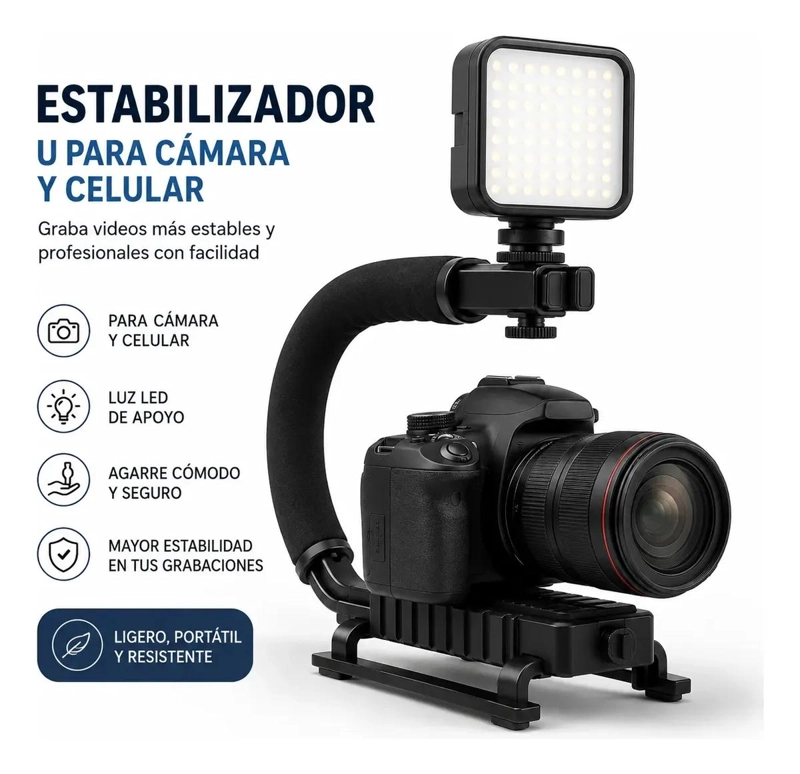 ESTABILIZADOR TIPO U PARA CAMARA Y CELULAR CON LUZ LED - 2