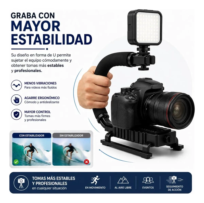 ESTABILIZADOR TIPO U PARA CAMARA Y CELULAR CON LUZ LED - 3