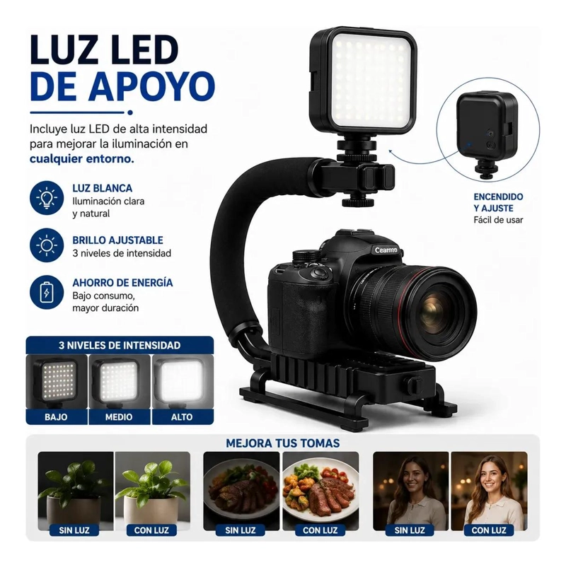 ESTABILIZADOR TIPO U PARA CAMARA Y CELULAR CON LUZ LED - 4