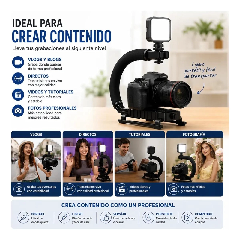 ESTABILIZADOR TIPO U PARA CAMARA Y CELULAR CON LUZ LED - 5