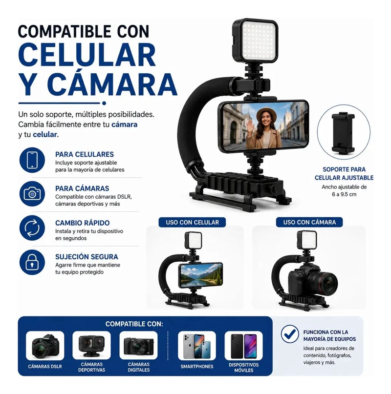 ESTABILIZADOR TIPO U PARA CAMARA Y CELULAR CON LUZ LED - 6