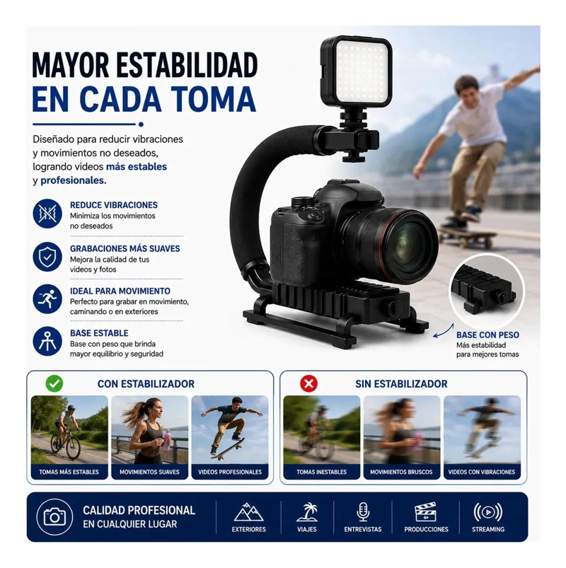ESTABILIZADOR TIPO U PARA CAMARA Y CELULAR CON LUZ LED - 7